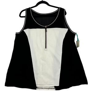 Livi Active Sleeveless Top Size 22 24 Black White Mesh Upper Half Zip Popover